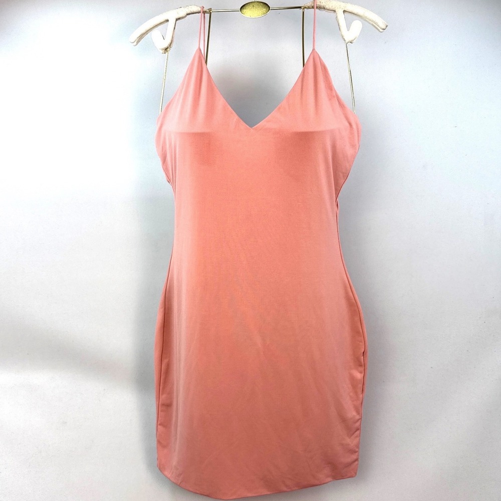 Love Tree Peach Pink Bodycon Mini Dress V-Neck Spaghetti Strap Large